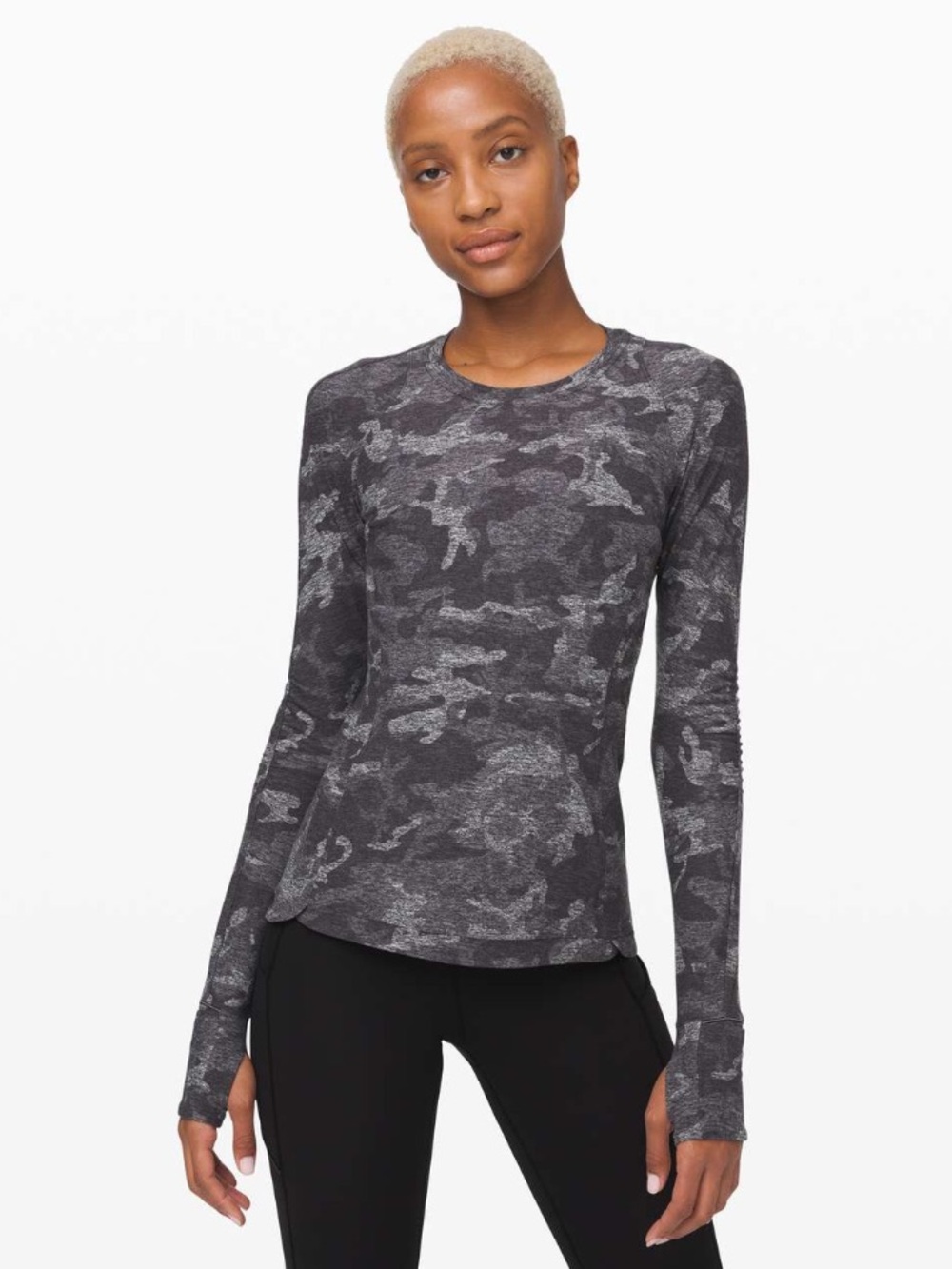 lululemonWoman’s Runderful Long Sleeve Top - Incognito Camo HTR Black Size 2